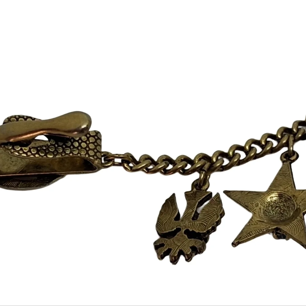 Vintage Brass Tone Multi-Charm Sweater Clip - Mid Century Figural Cardigan Clip